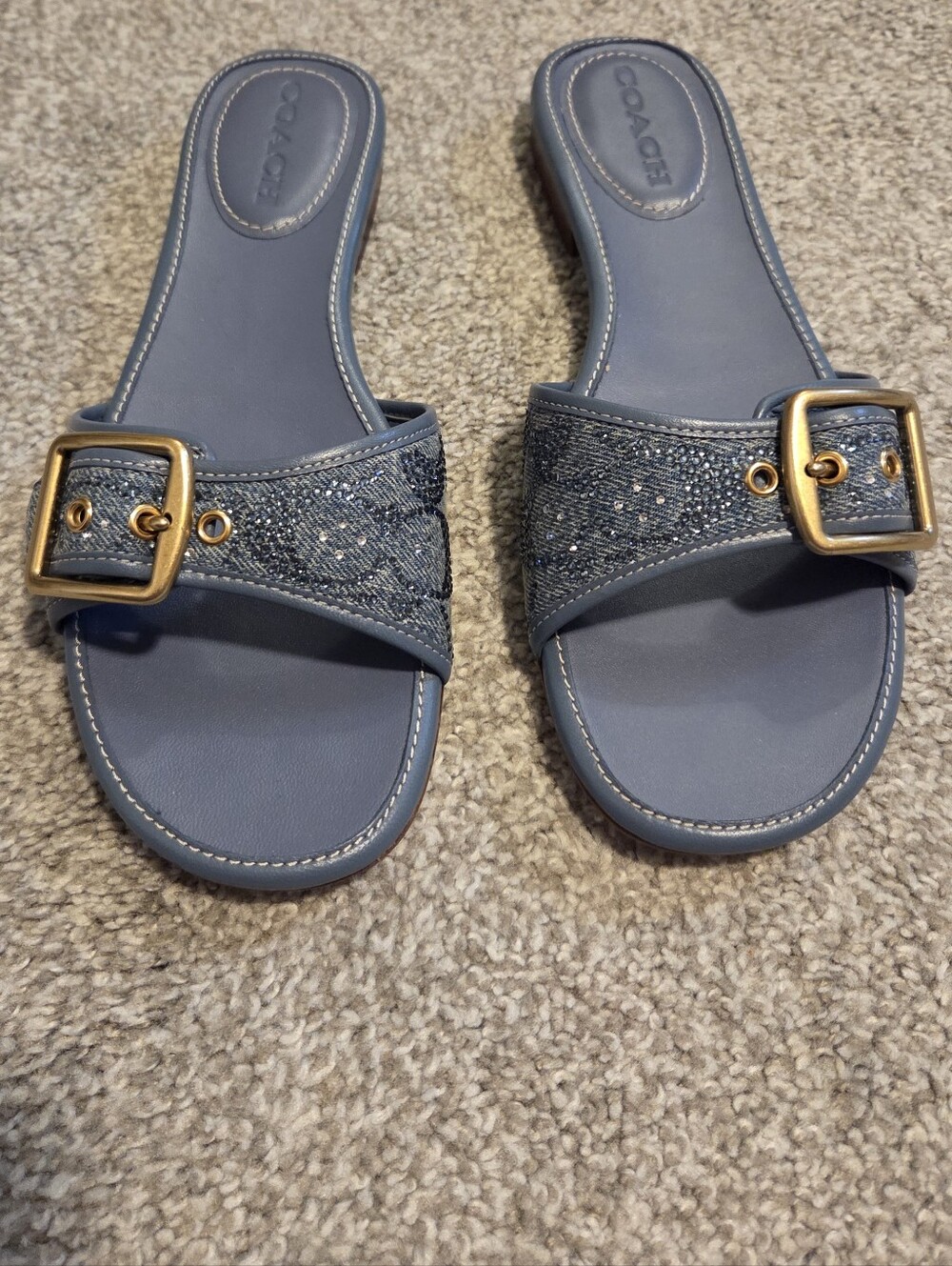 NWT Coach Margot flat sandal in Crystal Signature Denim